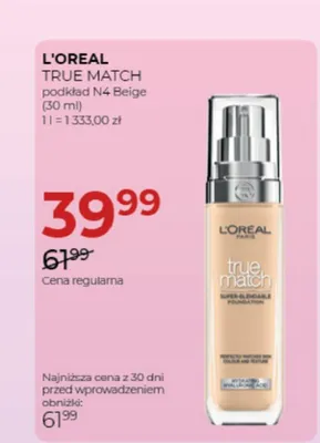 Podkład do twarzy L'Oreal True Match N4 Beige promocja w Drogerie Jawa