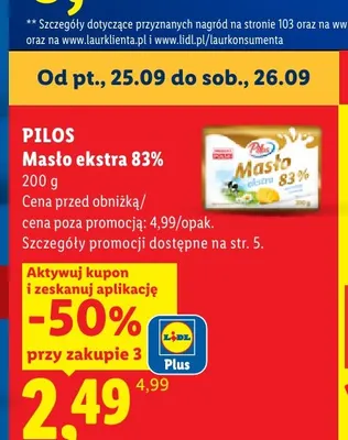 Masło ekstra Pilos 83% promocja w Lidl