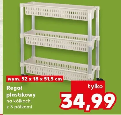 Regał plastikowy na kółkach z 3 półkami 52x18x51,5cm promocja w Kaufland