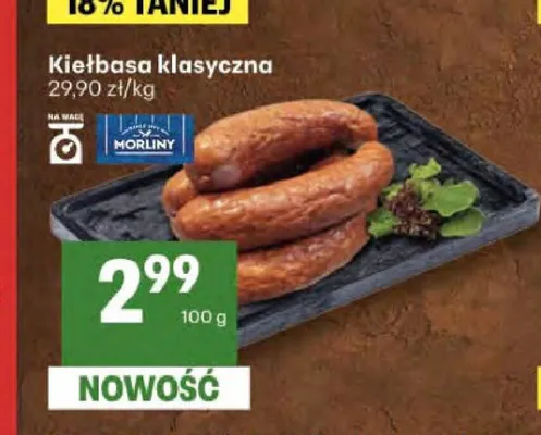 Kiełbasa klasyczna Morliny promocja w Delikatesy Centrum
