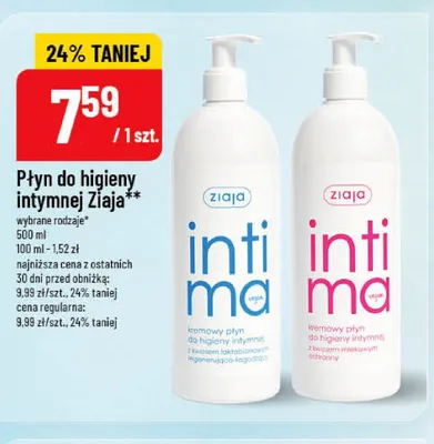 Płyn do higieny intymnej Ziaja Intima z kwasem mlekowym promocja w POLOmarket