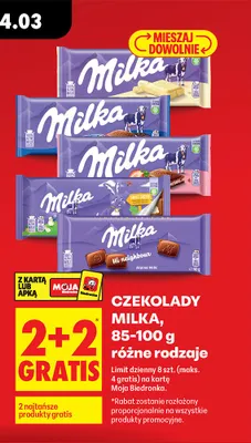Czekolady 85-100 g, różne rodzaje 2+2 GRATIS promocja w Biedronka