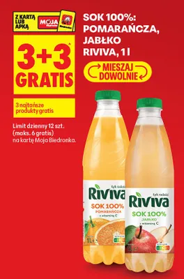 Sok 100% pomarańcza, jabłko 3+3 GRATIS promocja w Biedronka