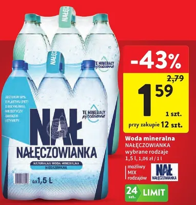 Woda mineralna gazowana możliwy MIX rodzajów promocja w Intermarche