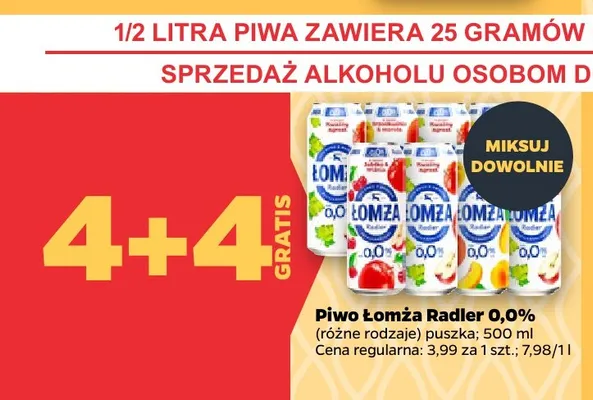 Piwo bezalkoholowe Łomża Radler promocja w Netto