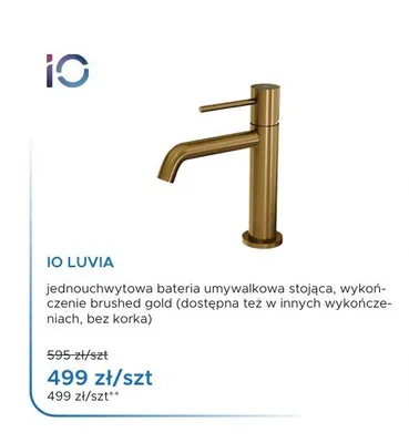 Bateria umywalkowa iO Luvia brushed gold promocja w Blu Salony Łazienek