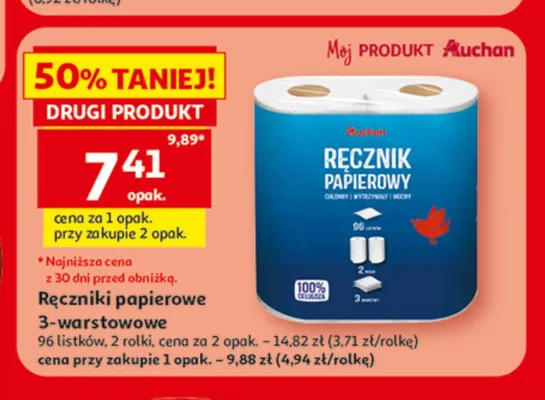 Ręczniki papierowe Auchan 3-warstwowe promocja w Auchan