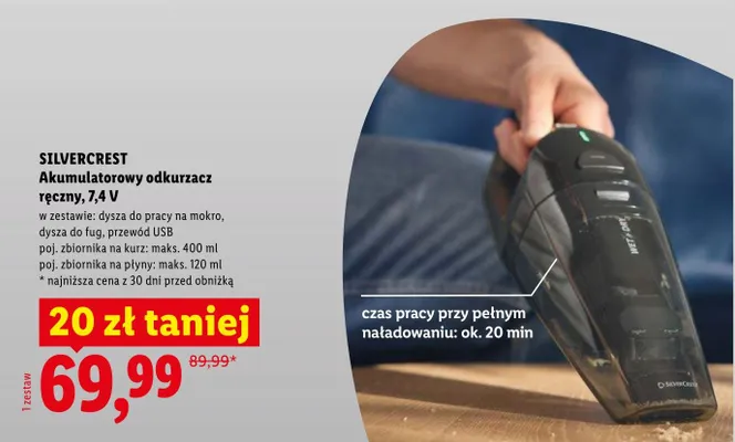 Akumulatorowy odkurzacz ręczny Silvercrest 7,4V promocja w Lidl