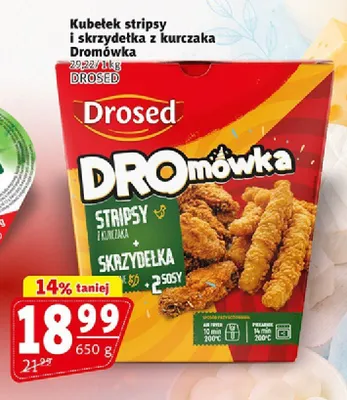 Kubełek stripsy i skrzydełka z kurczaka Dromówka Drosed promocja w Prim Market