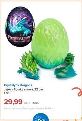 Jajko z figurką smoka 32 cm Crystalynx Dragons promocja w Smyk