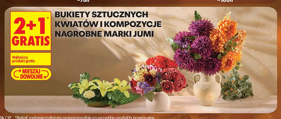 Bukiety sztucznych kwiatów i kompozycje nagrobne Jumi promocja w Biedronka