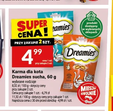 Karma dla kota Dreamies sucha z serem promocja w Twój Market