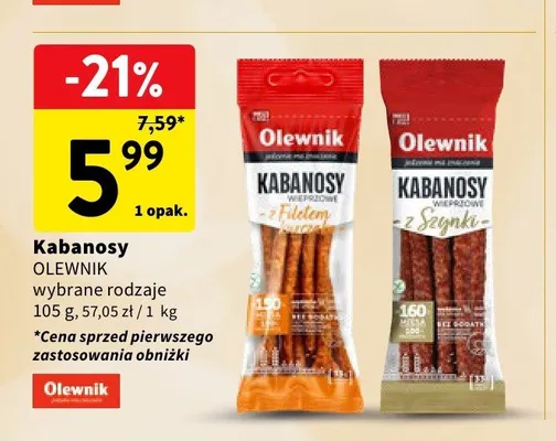 Kabanosy wieprzowe z szynki Olewnik promocja w Intermarche