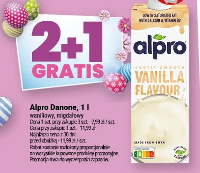 Alpro Danone, różne smaki, waniliowy, migdałowy promocja w Twój Market