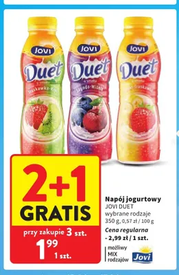 Napój jogurtowy Jovi Duet o smaku truskawka-kiwi promocja w Intermarche