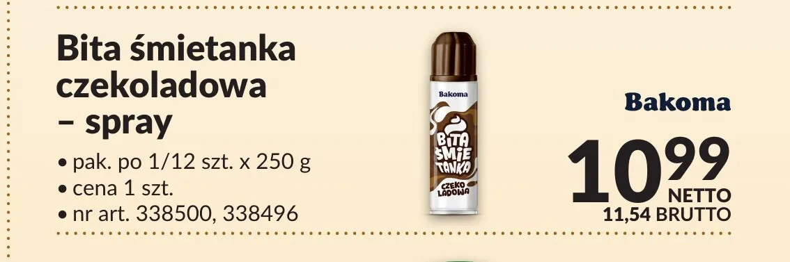 Bita śmietanka czekoladowa w sprayu Bakoma promocja w Makro