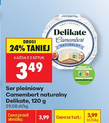 Ser pleśniowy Camembert naturalny promocja w Biedronka