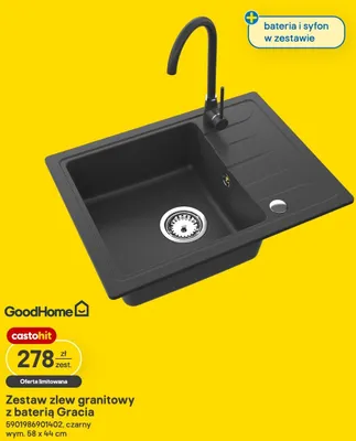 Zestaw zlew granitowy z baterią Gracia GoodHome promocja w Castorama