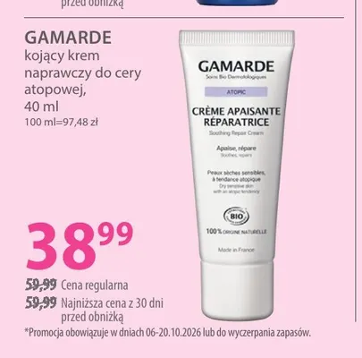 Kojący krem naprawczy do cery atopowej Gamarde promocja w Hebe