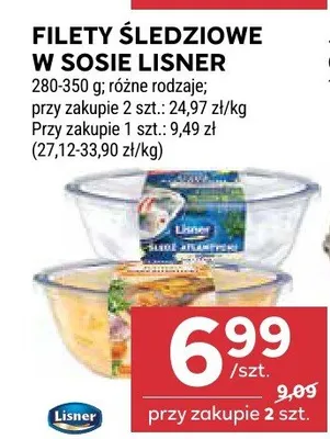 Filety śledziowe w sosie różne rodzaje Lisner promocja w Stokrotka