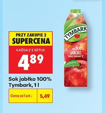 Sok jabłko 100% Tymbark promocja w Biedronka