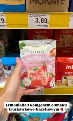 Lemoniada z kolagenem o smaku truskawkowo-bazyliowym Mokate Freeesh promocja w Dino