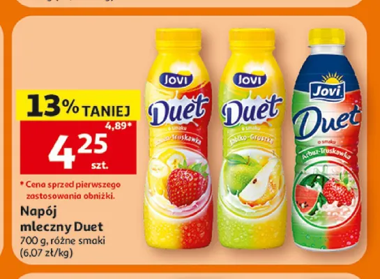 Napój mleczny Duet Jovi banan truskawka promocja w Auchan