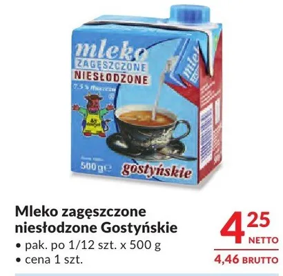 Mleko zagęszczone niesłodzone Gostyńskie promocja w Makro