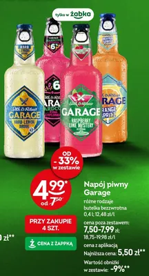 Napój piwny Garage różne rodzaje butelka bezzwrotna promocja w Żabka