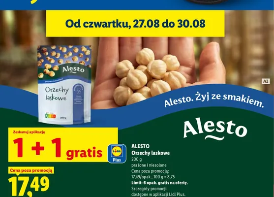 Orzechy laskowe prażone i niesolone Alesto promocja w Lidl