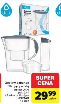 Zestaw dzbanek filtrujący wodę Atria 2.4 l + 2 wkłady Unimax + bidon promocja w Carrefour