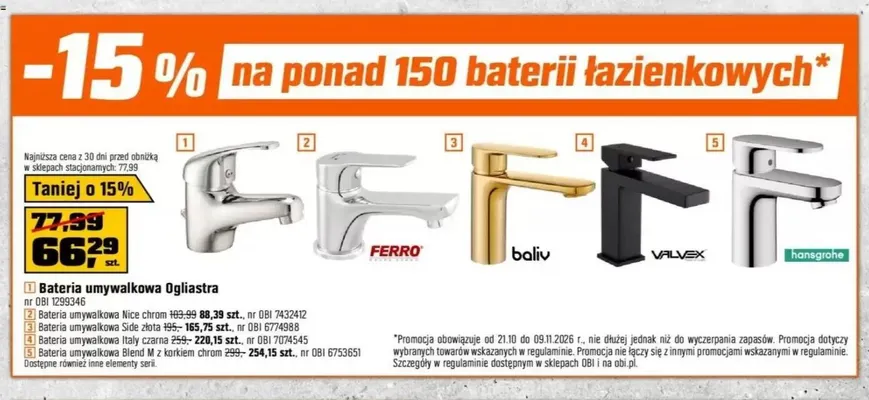 Bateria umywalkowa Ogliastra promocja w OBI
