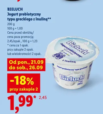 Jogurt prebiotyczny typu greckiego z inuliną Bieluch promocja w Lidl