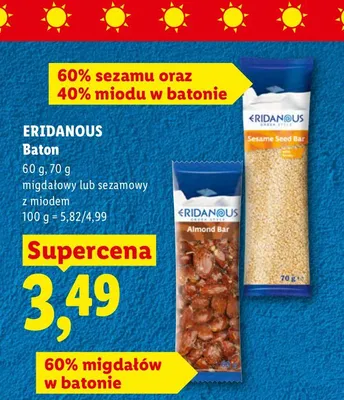 Baton migdałowy z miodem Eridanous promocja w Lidl