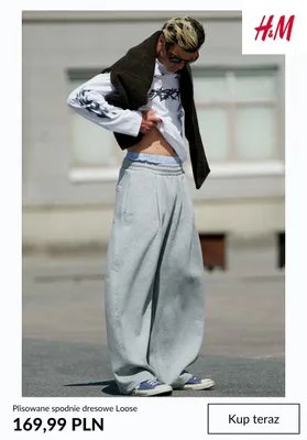 Spodnie dresowe plisowane Loose H&M promocja w H&M