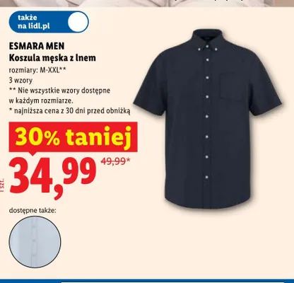 Koszula męska z lnem ESMARA MEN rozmiary: M-XXL promocja w Lidl