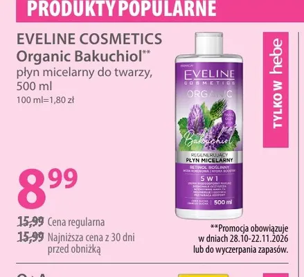 Płyn micelarny do twarzy Organic Bakuchiol Eveline Cosmetics promocja w Hebe