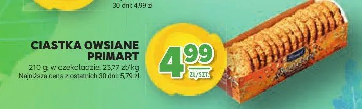 Ciastka owsiane w czekoladzie Primart promocja w Stokrotka