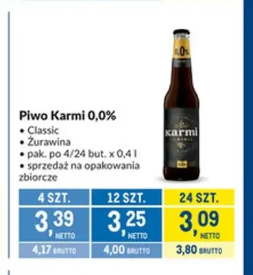 Piwo bezalkoholowe Karmi Classic promocja w Makro
