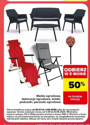 Meble ogrodowe dekoracje ogrodowe leżaki poduszki parasole ogrodowe promocja w Carrefour