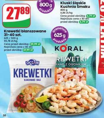 Krewetki blanszowane 31-40 szt. promocja w Dino