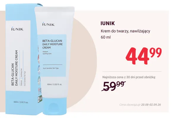 Krem do twarzy nawilżający IUNIK promocja w Rossmann