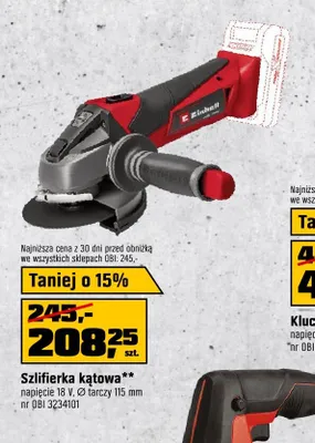 Szlifierka kątowa Einhell napięcie 18V, Ø tarczy 115mm promocja w OBI