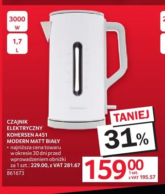 Czajnik elektryczny Kohersen A451 Modern Matt biały promocja w Selgros