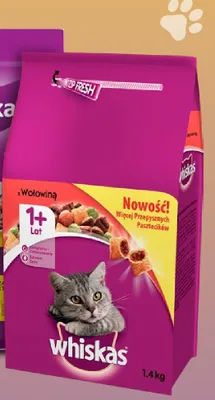 Karma sucha dla kotów Whiskas z wołowiną promocja w Netto