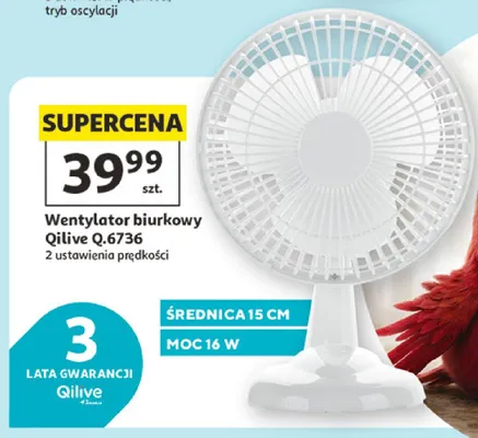 Wentylator biurkowy Qilive Q.6736 średnica 15cm moc 16W promocja w Auchan