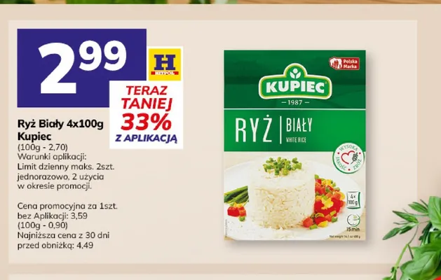 Ryż biały Kupiec 4-pak 100 g promocja w Hitpol