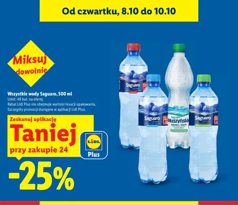 Woda mineralna gazowana średniogazowana Saguaro promocja w Lidl