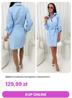 Sukienka szmizjerka z kieszeniami błękitna ModnaKiecka.pl Modnakiecka. Pl promocja w Modna Kiecka