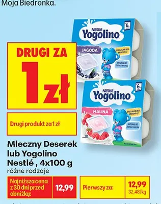 Deserek mleczny Nestlé Yogolino jagoda promocja w Biedronka